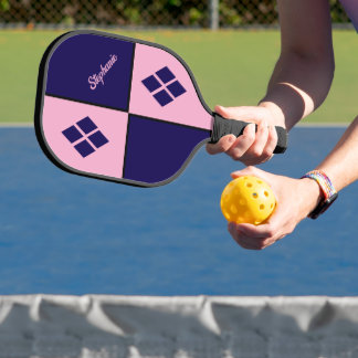 Roze en Blauwe Diamanten | Moderne Geometrische Vo Pickleball Paddle