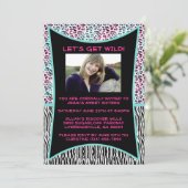 Roze en Blauwe Dierlijke Afdruk zoet 16 Uitnodigin Kaart (Staand voorkant)