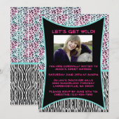 Roze en Blauwe Dierlijke Afdruk zoet 16 Uitnodigin Kaart (Voorkant / Achterkant)