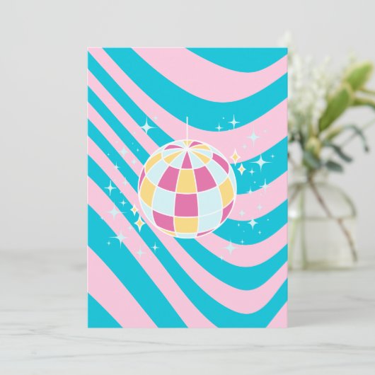 Roze en Blauwe Disco Bal, Party Art, Preppy, jaren Kaart (Staand voorkant)