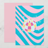 Roze en Blauwe Disco Bal, Party Art, Preppy, jaren Kaart (Voorkant / Achterkant)