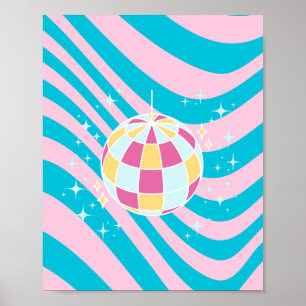 Roze en Blauwe Disco Bal, Party Art, Preppy, jaren Poster