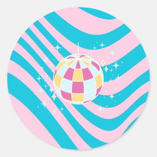 Roze en Blauwe Disco Bal, Party Art, Preppy, jaren Ronde Sticker (Voorkant)