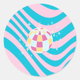 Roze en Blauwe Disco Bal, Party Art, Preppy, jaren Ronde Sticker