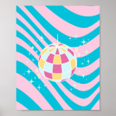 Roze en blauwe discobal, feestkunst, preppy, 80s poster (Voorkant)