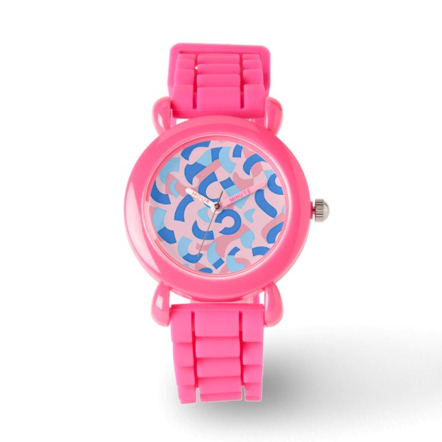 Roze en blauwe doedel patroon horloge (Voorkant)