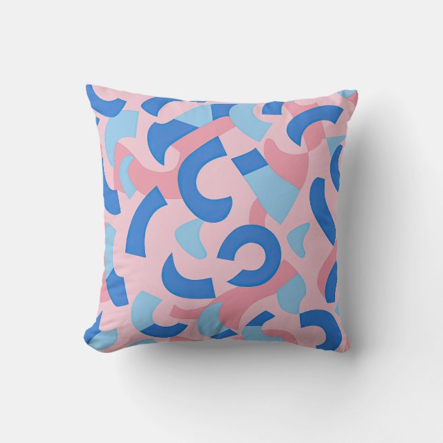 Roze en blauwe doedel patroon kussen (Voorkant)