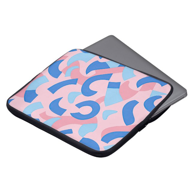 Roze en blauwe doedel patroon laptop sleeve (Voorkant top)