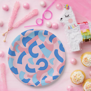 Roze en blauwe doedel patroon papieren bordje
