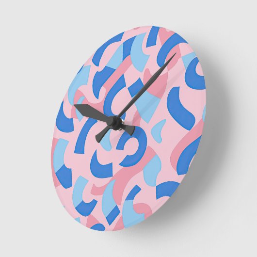 Roze en blauwe doedel patroon ronde klok (Hoek)