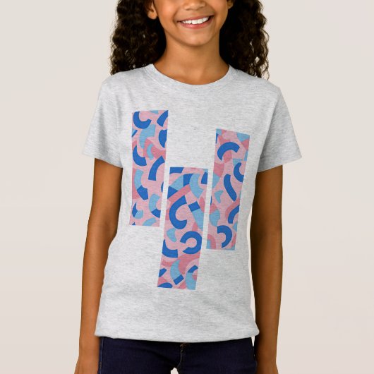 Roze en blauwe doedel patroon t-shirt (Voorkant)
