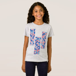 Roze en blauwe doedel patroon t-shirt