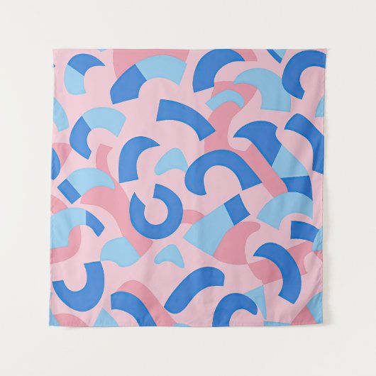 Roze en blauwe doedel patroon wandkleed (Voorkant (horizontaal))