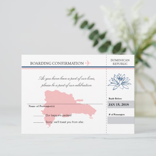 Roze en Blauwe Dominicaanse Republiek RSVP (Staand voorkant)