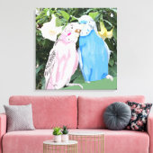 Roze en blauwe draaistellen tegen Angel Trumpets Canvas Afdruk (Insitu (Woonkamer))