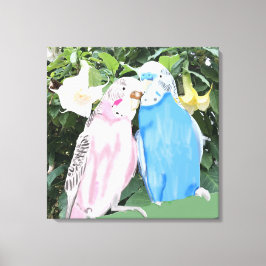 Roze en blauwe draaistellen tegen Angel Trumpets Canvas Afdruk