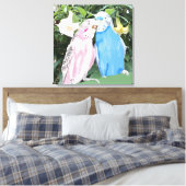 Roze en blauwe draaistellen tegen Angel Trumpets Canvas Afdruk (Insitu (Slaapkamer))