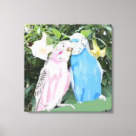 Roze en blauwe draaistellen tegen Angel Trumpets Canvas Afdruk