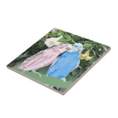 Roze en blauwe draaistellen tegen Angel Trumpets  Tegeltje (Zijkant)