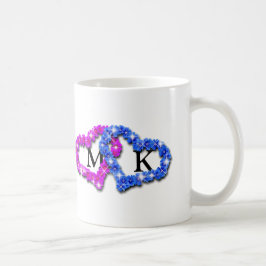 Roze en blauwe dubbele monogram bloemige Valentijn Koffiemok