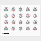 Roze en Blauwe Eenhoorn en Bloemen Gepersonaliseer Ronde Sticker (Vel)