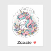 Roze en Blauwe Eenhoorn en Bloemen Gepersonaliseer Sticker (Vel)