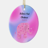 Roze en Blauwe Elephant Baby, eerste Kerstmis Keramisch Ornament (Rechts)