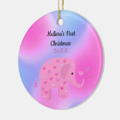 Roze en Blauwe Elephant Baby, eerste Kerstmis Keramisch Ornament (Links)