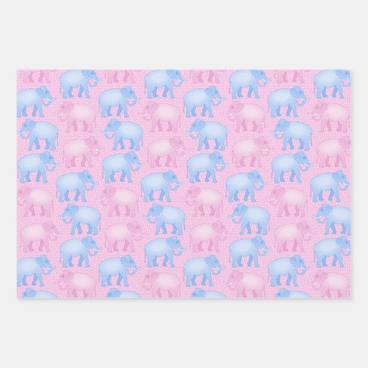 Roze en Blauwe Elephants Baby Birthday of Shower Inpakpapier Vel (Voorkant 3)