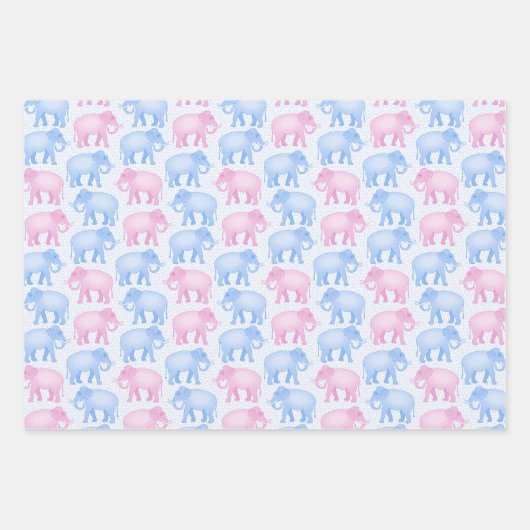Roze en Blauwe Elephants Baby Birthday of Shower Inpakpapier Vel (Voorkant 2)