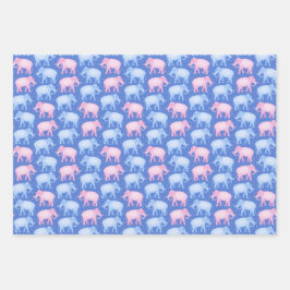 Roze en Blauwe Elephants Baby Birthday of Shower Inpakpapier Vel