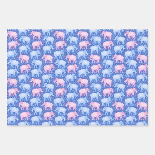 Roze en Blauwe Elephants Baby Birthday of Shower Inpakpapier Vel (Voorkant)