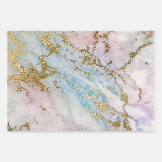 Roze en blauwe en gouden marmerlook inpakpapier vel (Voorkant 3)