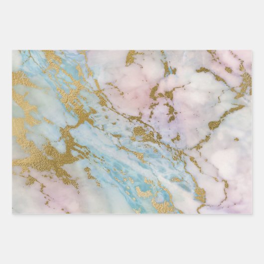 Roze en blauwe en gouden marmerlook inpakpapier vel (Voorkant 2)