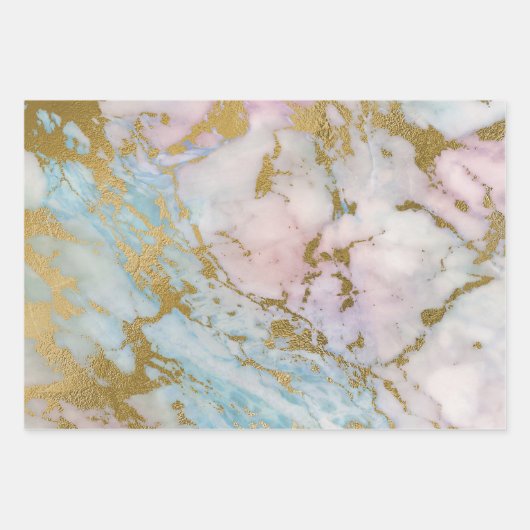 Roze en blauwe en gouden marmerlook inpakpapier vel (Voorkant)