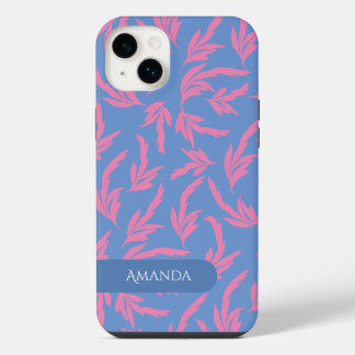 Roze en blauwe en witte bladeren  Case-Mat