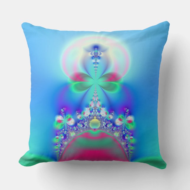 Roze en Blauwe Fairy Kroon Fractal Art Kussen (Voorkant)