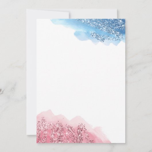 Roze en blauwe faux Glitter Gender onthulling Kaart (Achterkant)