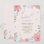 Roze en Blauwe Floral Baby shower Kaart (Voorkant / Achterkant)