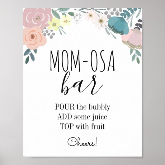 Roze en Blauwe Floral Baby shower Mam-osa Bar Poster (Voorkant)