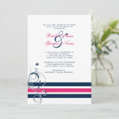 Roze en Blauwe Floral Bars Wedding Invitation Kaart (Staand voorkant)