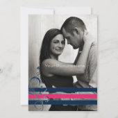 Roze en Blauwe Floral Bars Wedding Invitation Kaart (Achterkant)