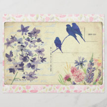 Roze en Blauwe Floral Briefkaart