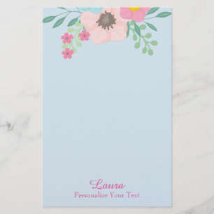 Roze en Blauwe Floral Briefpapier