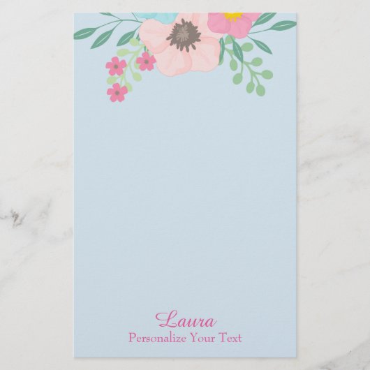 Roze en Blauwe Floral Briefpapier (Voorkant)