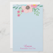 Roze en Blauwe Floral Briefpapier (Voorkant / Achterkant)