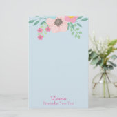 Roze en Blauwe Floral Briefpapier (Staand voorkant)