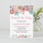 Roze en Blauwe Floral Brunch voor uitnodiging tot  (Staand voorkant)