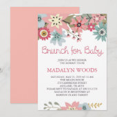 Roze en Blauwe Floral Brunch voor uitnodiging tot  (Voorkant / Achterkant)