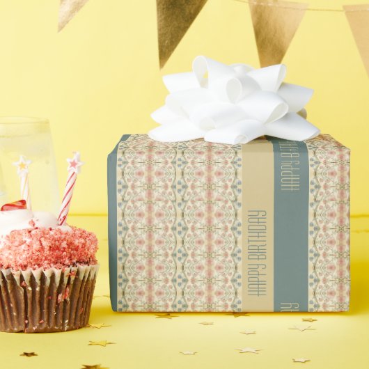 Roze en Blauwe Floral Designer Cadeaupapier (Verjaardagsfeest)